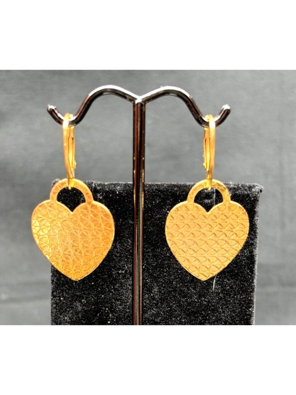 Bronze Milor Italy Heart Padlock Dangle Earrings Gold Tone Lever back